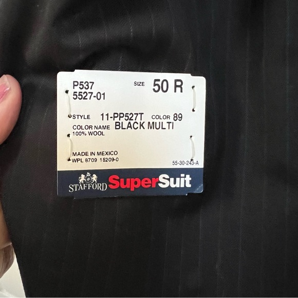 NWT Stafford 100% Wool Mens Black Pinstripe Suit Size 50R - Picture 4 of 14